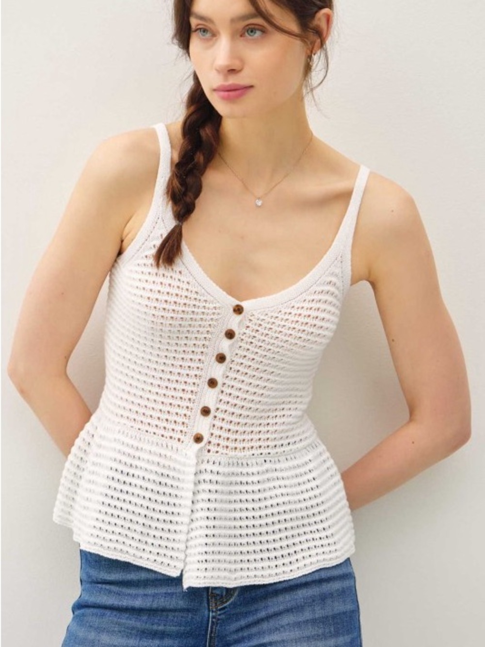White Crochet Peplum Tank Top